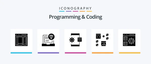 Programming Coding Glyph Icon Pack Including Development Design Coding Process — Stockvector