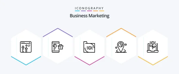 Business Marketing Line Icon Pack Including Location Data Seo Economy — Stockvector
