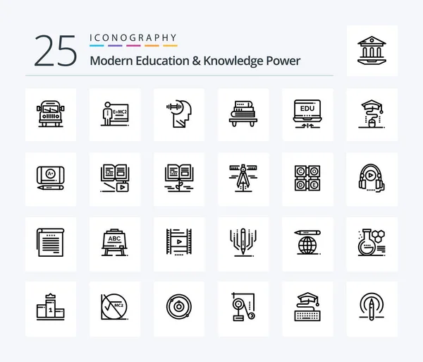 Modern Education Knowledge Power Line Icon Pack Including Hardware Books — Stock Vector