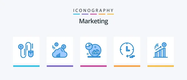 Marketing Blue Icon Pack Including Marketing Grown Finance Watch Creative — Stockvector