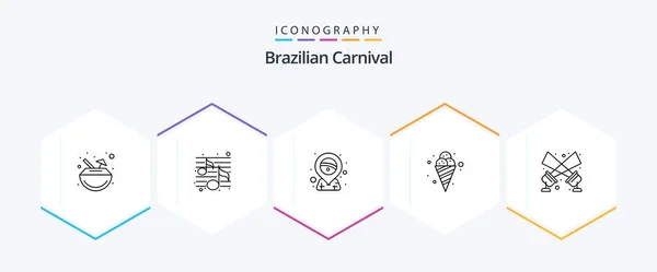 Brazilian Carnival Line Icon Pack Including Floodlight Cold Brazil Ice — Vetor de Stock