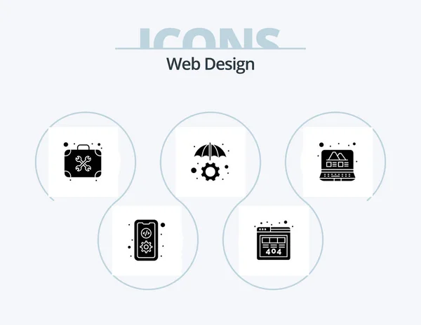 Web Design Glyph Icon Pack Icon Design Development Protection Server — Wektor stockowy