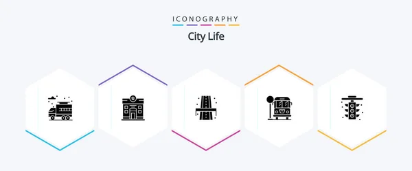 City Life Glyph Icon Pack Including Light Life Life City — Vetor de Stock