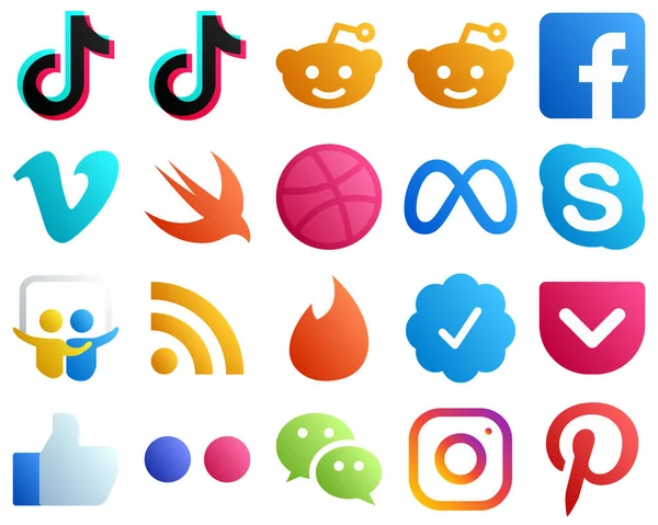 Gradient Social Media Brand Icons 20 pack such as slideshare. skype. facebook and dribbble icons. Fully editable and professional
