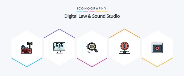 Digital Law Sound Studio Filledline Icon Pack Including Law Copyright — Stock Vector