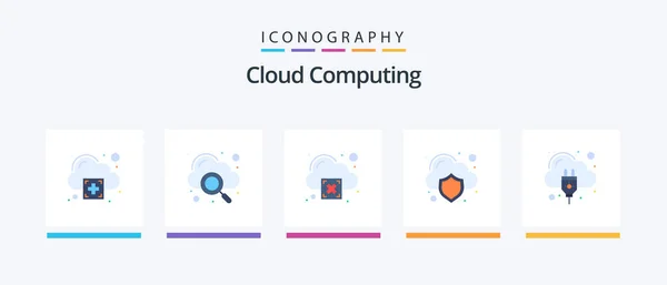 Cloud Computing Flat Icon Pack Including Internet Connection Cloud Protection — Vetor de Stock