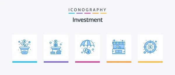 Investment Blue Icon Pack Including Investment Insurance Dollar Shop Creative — Διανυσματικό Αρχείο