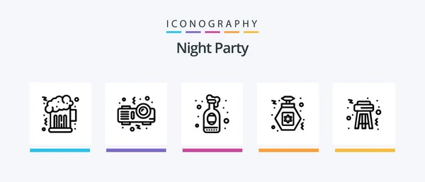 Night Party Line Icon Pack Including Night Night Stool Celebration — Stock Vector