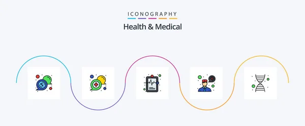 Health And Medical Line Filled Flat 5 Icon Pack Including genetics. communication. support. consultation. medical record