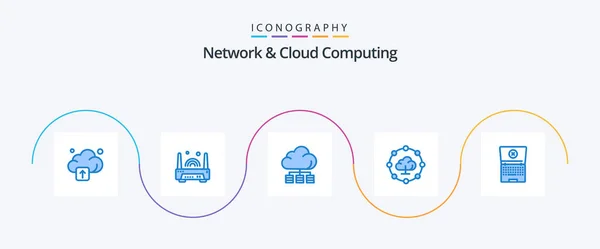 Network Cloud Computing Blue Icon Pack Including Computing Server Laptop — Stock Vector