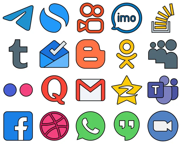 Exceptionally Designed Line Filled Social Media Icons Odnoklassniki Blogger Inbox — Wektor stockowy
