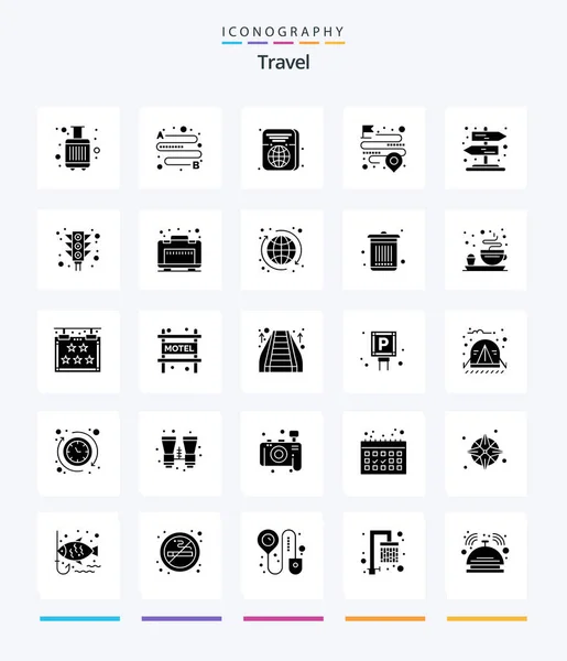 Creative Travel Glyph Solid Black Icon Pack Signpost Road Ticket — Stockový vektor