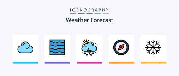 Weather Line Filled Icon Pack Including Overcast Cloud River Measure — Stock Vector