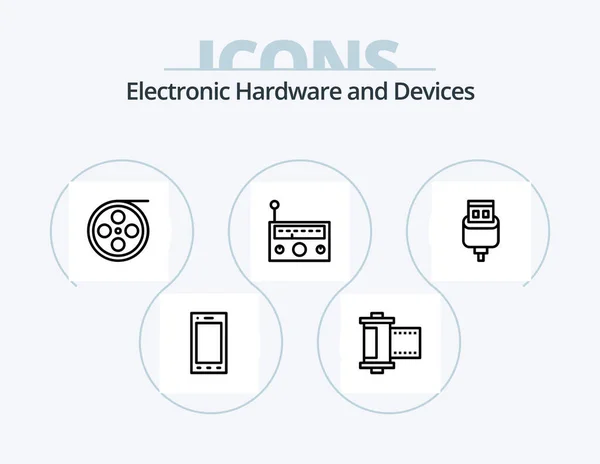 Devices Line Icon Pack Icon Design Film Sound Call Music — Stockvektor