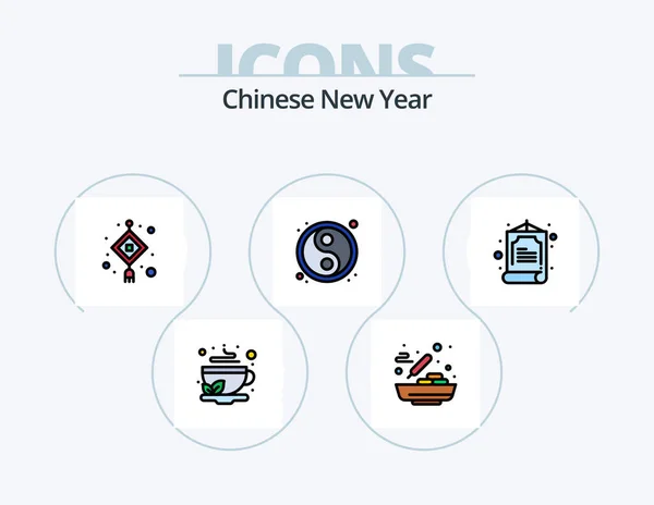 Chinese New Year Line Filled Icon Pack Icon Design Star — Stok Vektör