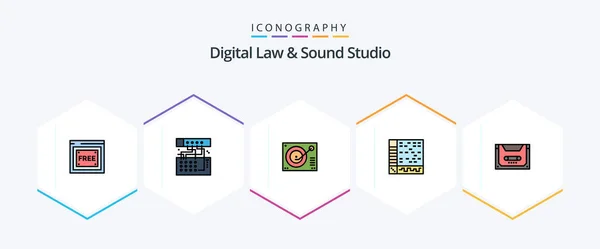 Digital Law Sound Studio Filledline Icon Pack Including Computer Application — Stock Vector