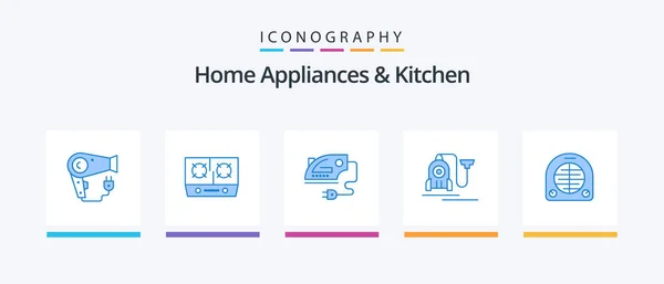 Home Appliances Kitchen Blue Icon Pack Including Heater Cable Electric — 图库矢量图片
