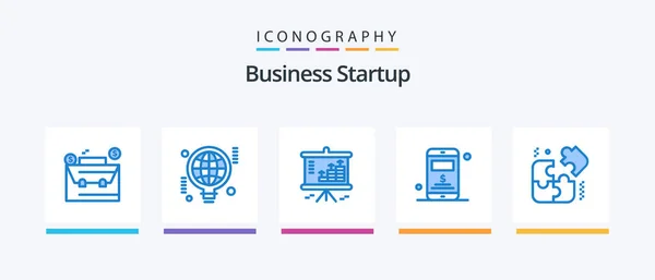 Business Startup Blue Icon Pack Including Puzzle Dollar Analysis Server — Stockvektor
