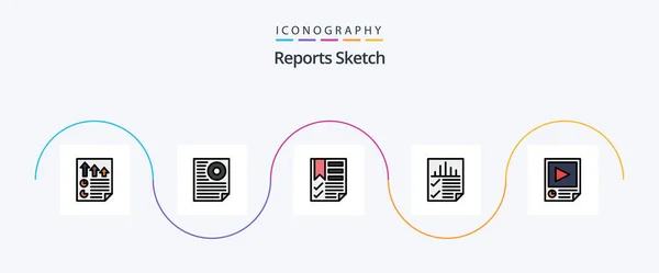 Reports Sketch Line Filled Flat Icon Pack Including Page Data — Vettoriale Stock