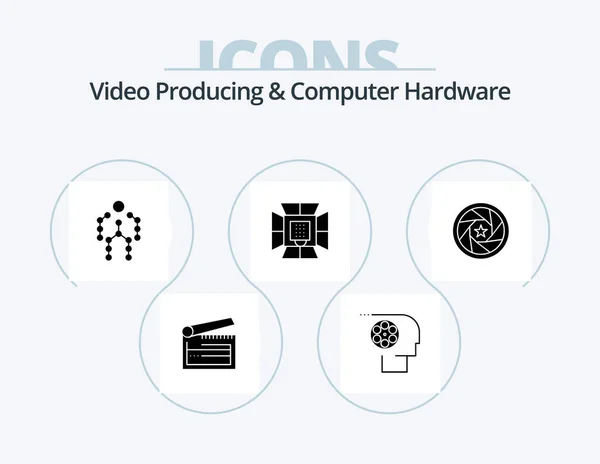 Producerea Video Hardware Computerului Glyph Icon Pack Icon Design Iluminat — Vector de stoc