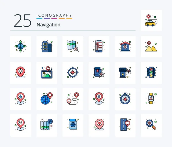 Navigation Line Filled Icon Pack Including Navigate Home Search Gps — Wektor stockowy