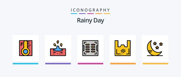 Rainy Line Filled Icon Pack Including Furniture Temperature Dryer Rainy — стоковый вектор