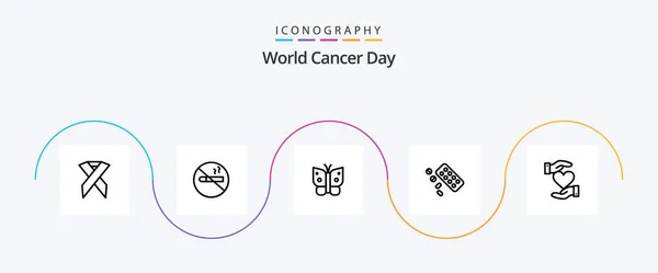 World Cancer Day Line Icon Pack Including Wings Freedom Smoking — Archivo Imágenes Vectoriales