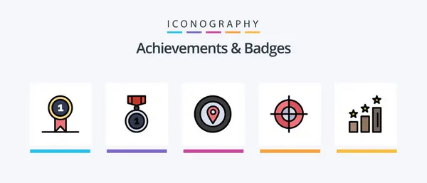 Achievements Badges Line Filled Icon Pack Including Bag Awardst Target — Stock Vector