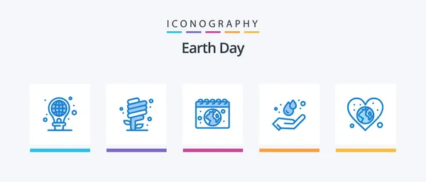 Earth Day Blue Icon Pack Including Earth Energy Green Ecology — Stockvector