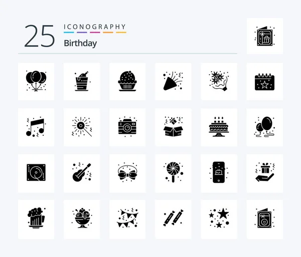 Birthday Solid Glyph Icon Pack Including Flower Party Birthday Confetti — Stockový vektor