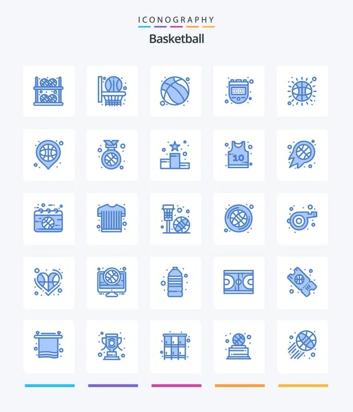 Creative Basketball Blue Icon Pack Ball Timer Ball Stop Exercise — ストックベクタ