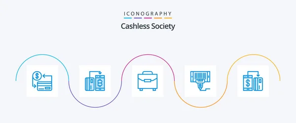 Cashless Society Blue Icon Pack Including Price Barcode Money Payment — Stock vektor