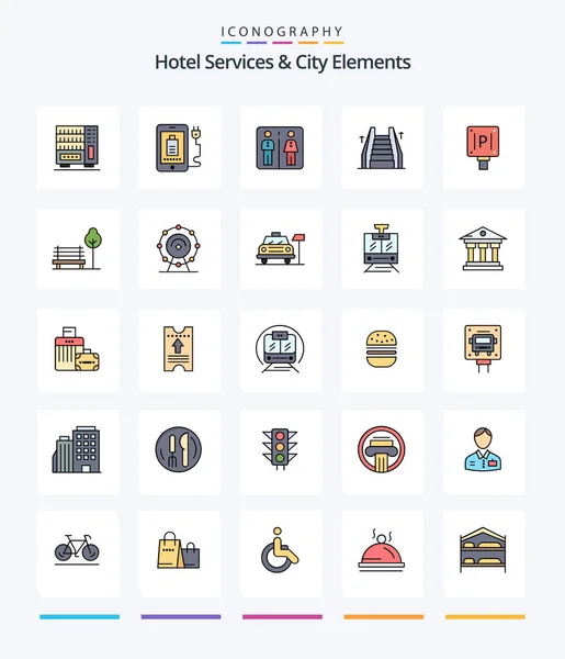 Creative Hotel Services City Elements Line Filled Icon Pack Board — Archivo Imágenes Vectoriales