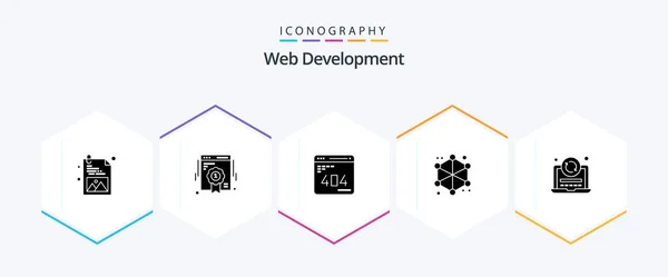 Web Development Glyph Icon Pack Including Refresh Web Development Server — ストックベクタ