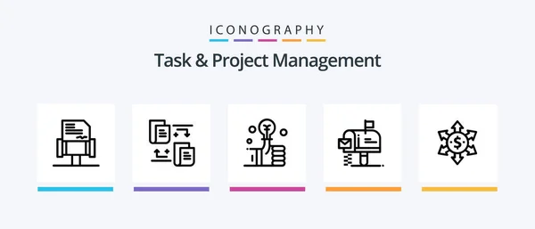 Task Project Management Line Icon Pack Including Document Communication Transfer — Archivo Imágenes Vectoriales