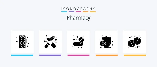 Pharmacy Glyph Icon Pack Including Pill Health Drugs Medical Health — 图库矢量图片