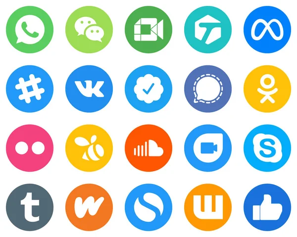 Customizable White Icons Yahoo Odnoklassniki Facebook Signal Flat Circle Backgrounds — ストックベクタ