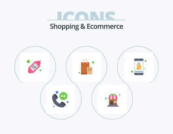 Shopping Ecommerce Flat Icon Pack Icon Design Shop Bag Tag — Stock Vector