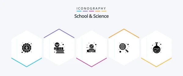 School Science Glyph Icon Pack Including Experiment Research Book Global — Image vectorielle