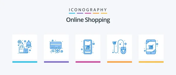 Online Shopping Blue Icon Pack Including Ecommerce Cart Online Mobile — Image vectorielle