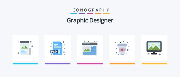 Graphic Designer Flat Icon Pack Including Image Designer Graphic Paris — Stockvektor