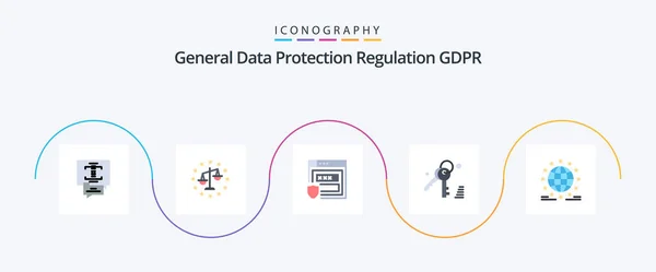 Gdpr Flat Icon Pack Including Network Global Protection Gdpr Key — Vector de stock