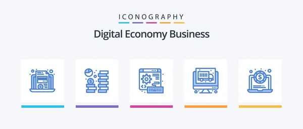 Digital Economy Business Blue Icon Pack Including Laptop Economy Saving — Vetor de Stock