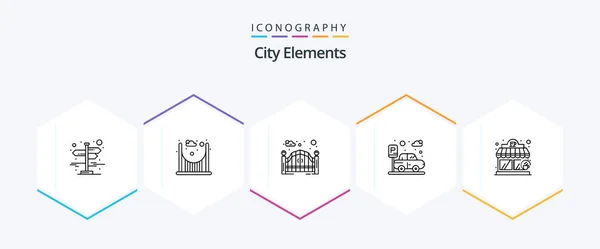 City Elements Line Icon Pack Including Coffee Shop Gate Coffee — Stockový vektor