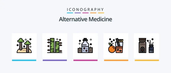 Alternative Medicine Line Filled Icon Pack Including Leaf Wellness Ecology — Stock Vector