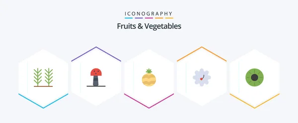 Fruits Vegetables Flat Icon Pack Including Patterson Tropical Healthy — Vector de stock