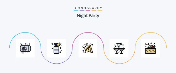 Night Party Line Filled Flat Icon Pack Including Pizza Night — 图库矢量图片
