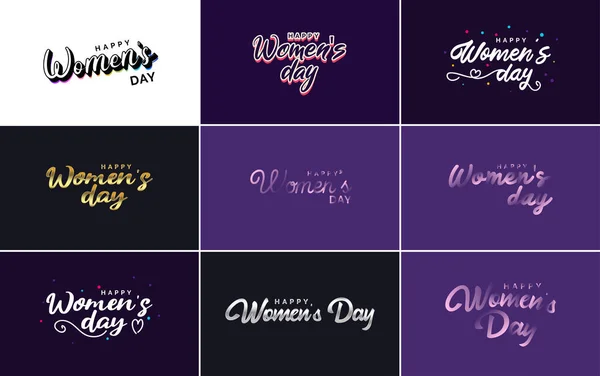Happy Woman Day Handwritten Lettering Set Use Greeting Invitation Cards — Image vectorielle