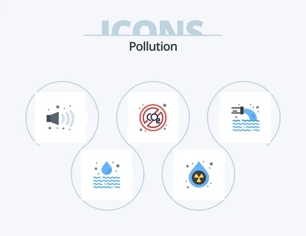 Pollution Flat Icon Pack Icon Design Sewage Pollution Gas Pipe — Vettoriale Stock