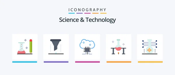 Science Technology Flat Icon Pack Including Science Laboratory Filter Cloud — Wektor stockowy